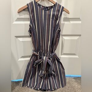 Striped Sleeveless Romper with Belt